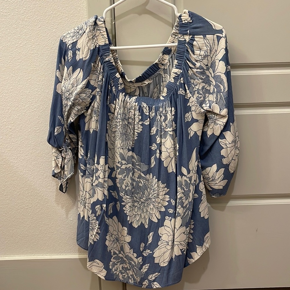SOPRANO OFF THE SHOULDER FLORAL 3/4 SLEEVE TOP